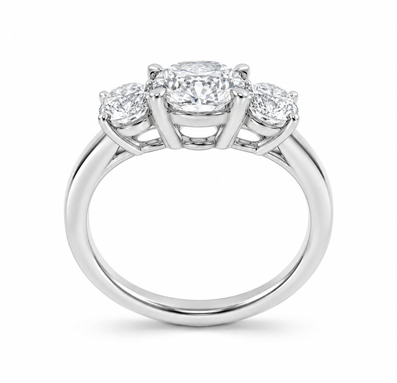 L’Orée Four Carat Center Oval Lab Grown Diamond Three-Stone Engegement Ring