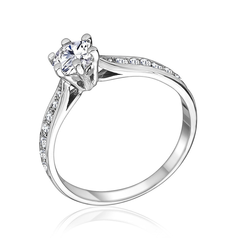 L’Orée Six Prong Round Cut Engagement Ring With Pavé Spiral Shank