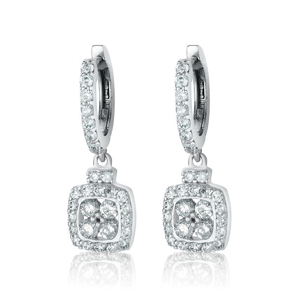 The L’Orée Diamond Cushion Cluster Halo Drop Earrings