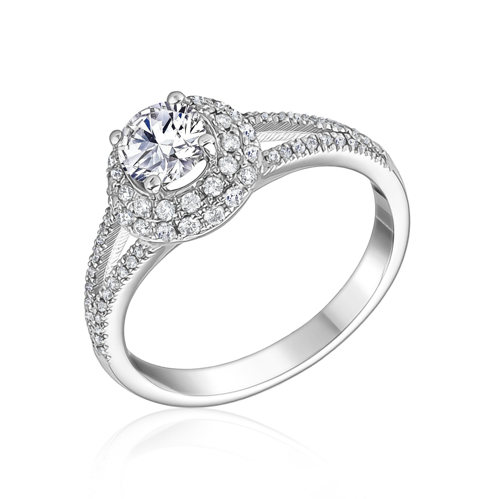 L’Orée Round Cut Engagement Ring With Double Halo And Split Shank
