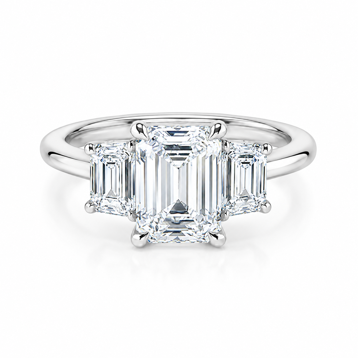L’Orée Three Carat Center Emerald Cut Three Stone Lab Diamond Engagement Ring