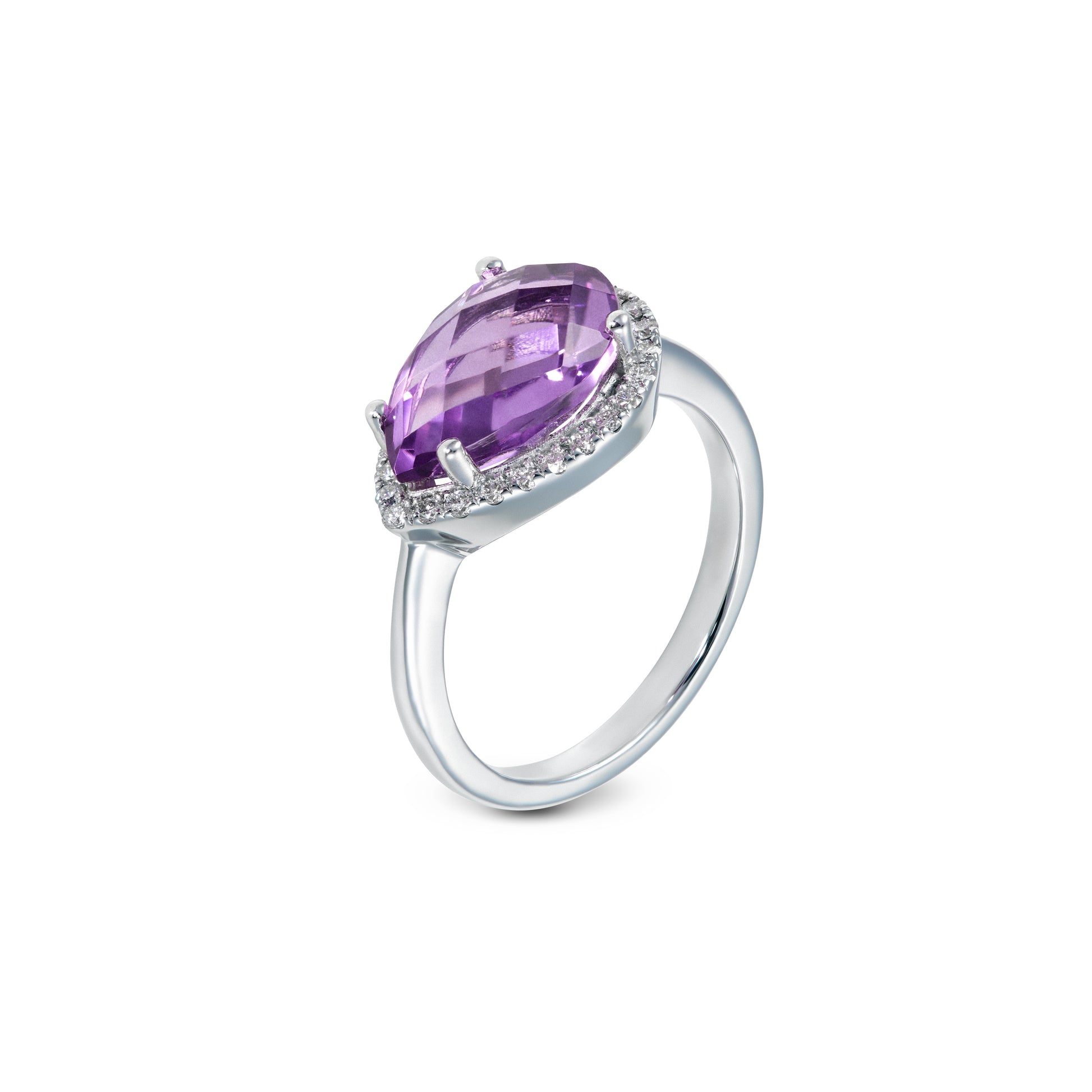 L’Orée Teardrop Amethyst Diamond Halo Ring