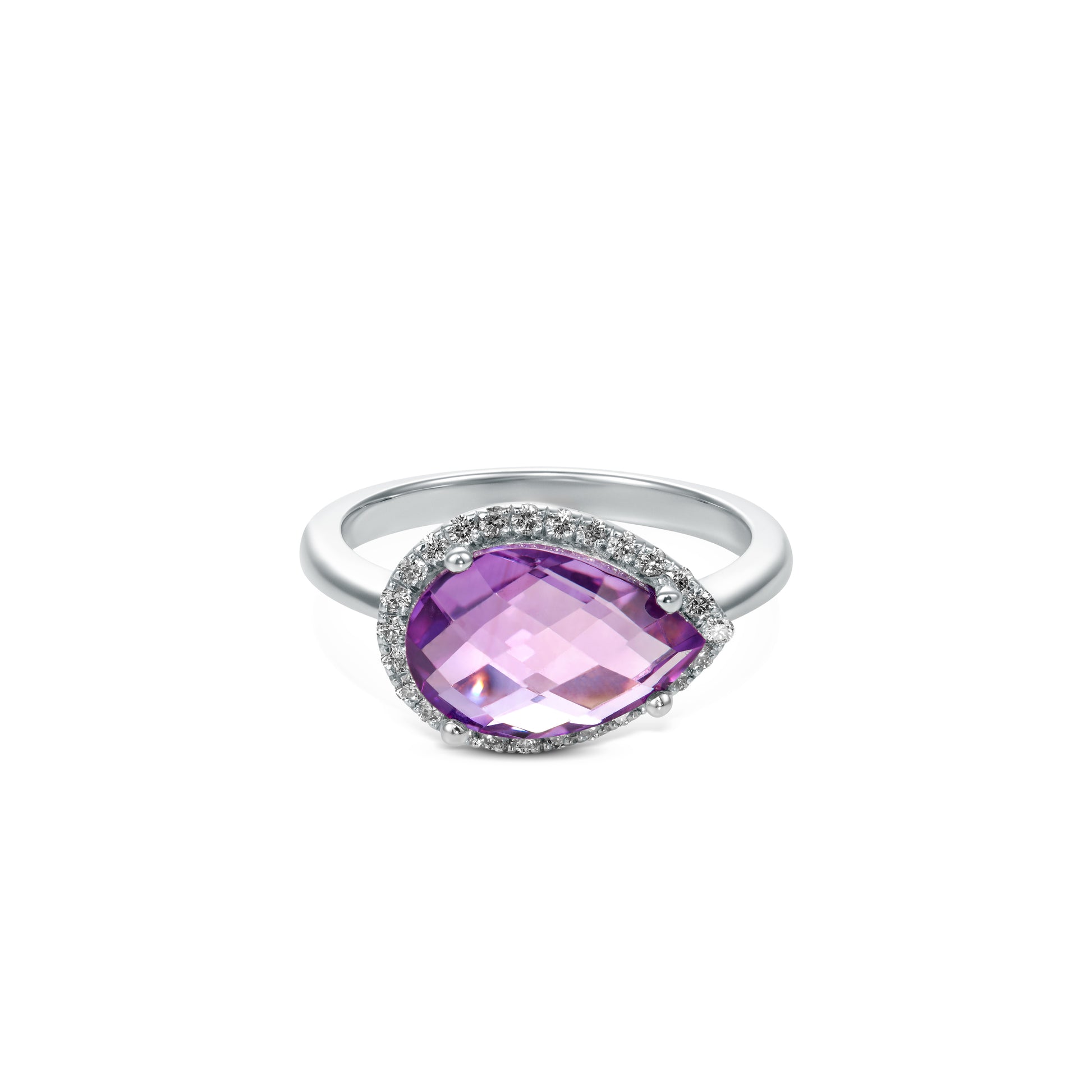 L’Orée Teardrop Amethyst Diamond Halo Ring