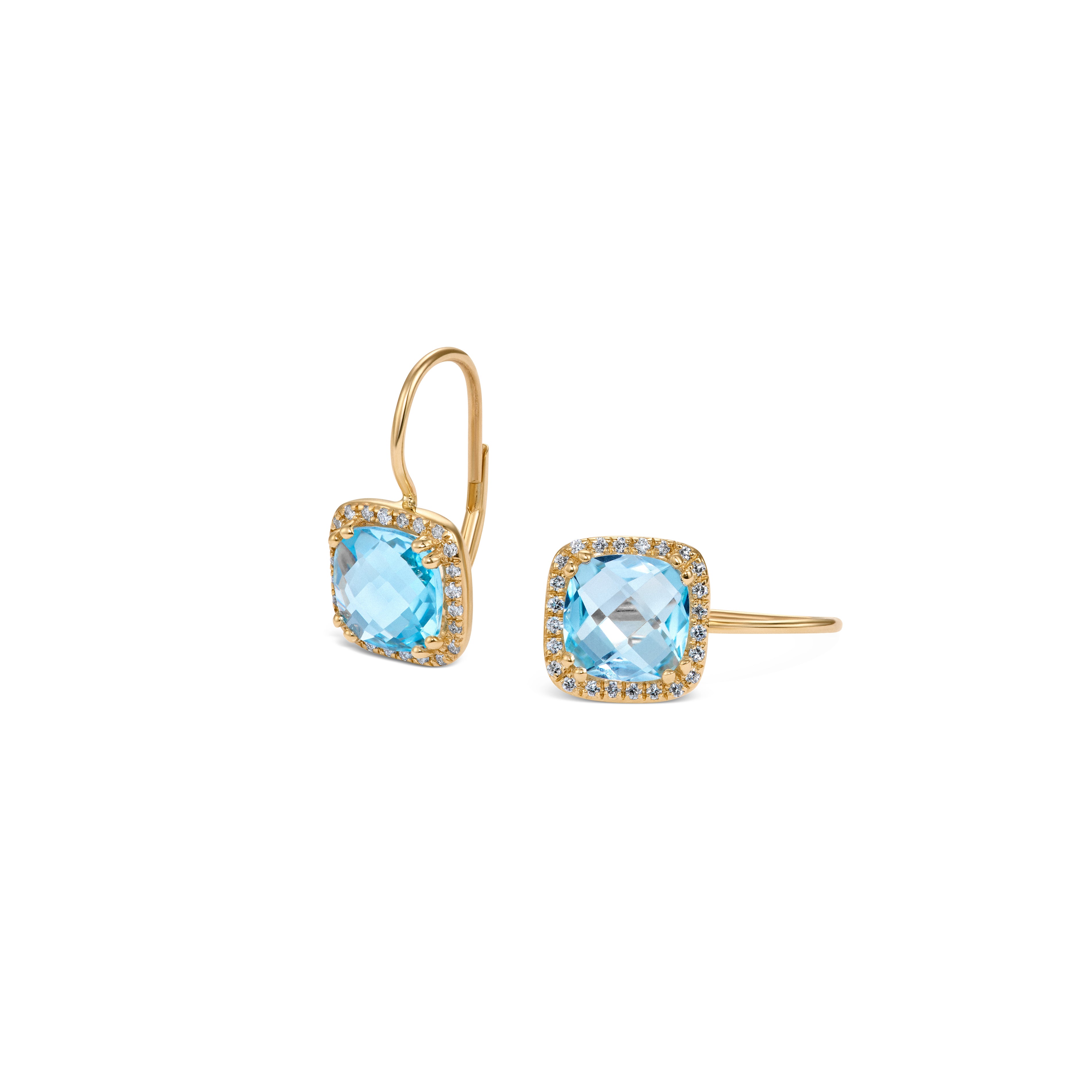 L’Orée Blue Topaz Diamond Halo Drop Earrings