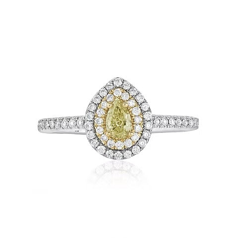 L’Orée Pear Cut Yellow Diamond Engagement Ring With Double Halo And Pavé Band