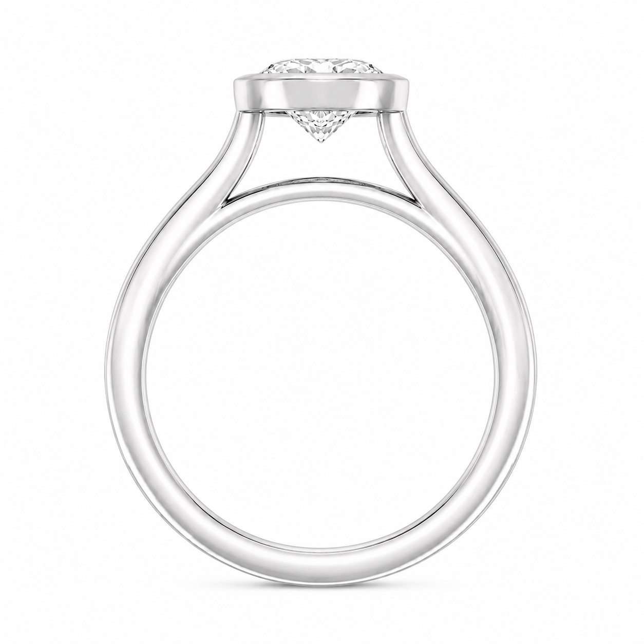 L’Orée Two Carat Center Emerald Lab Grown Diamond Bezel Set Solitaire Engagement Ring