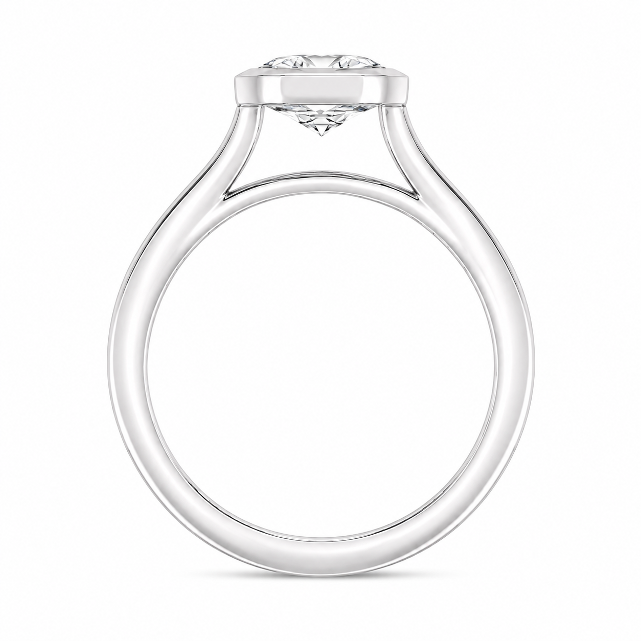 L’Orée Five Carat Center Emerald Lab Grown Diamond Bezel Set Solitaire Engagement Ring