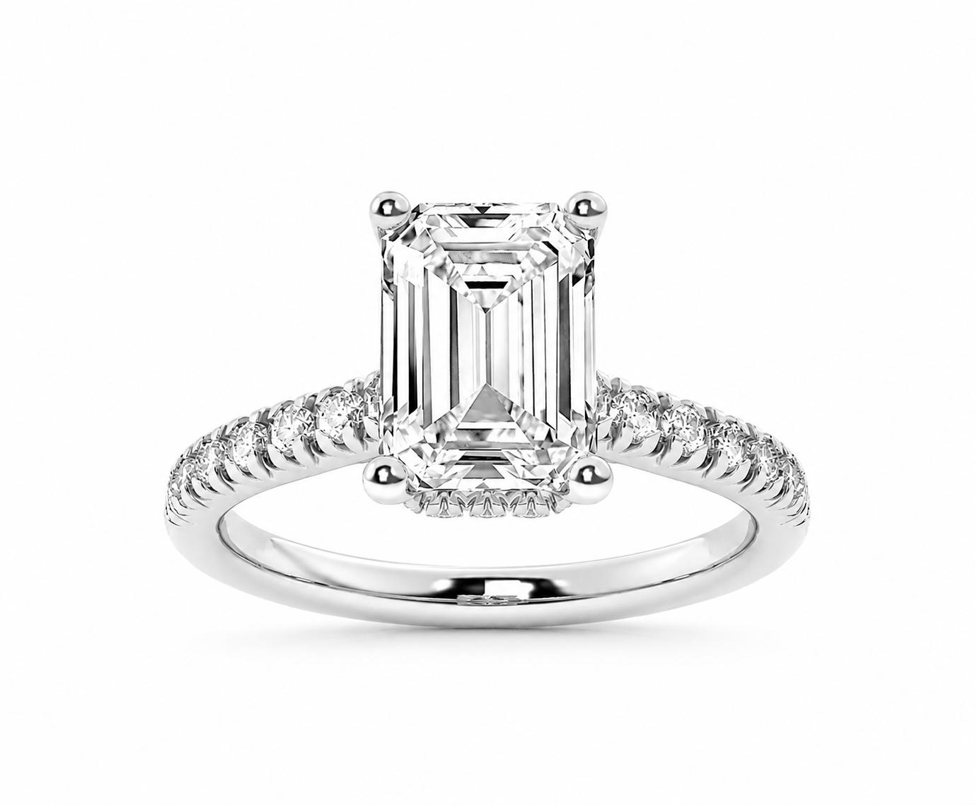 L’Orée Three Carat Center Emerald Cut Lab Grown Diamond Hidden Halo Engagement Ring
