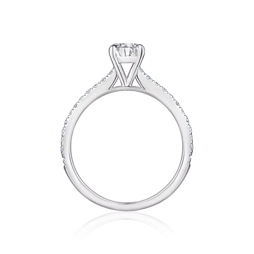 L’Orée Eagle Claw Cushion Cut Engagement Ring With Pavé Band