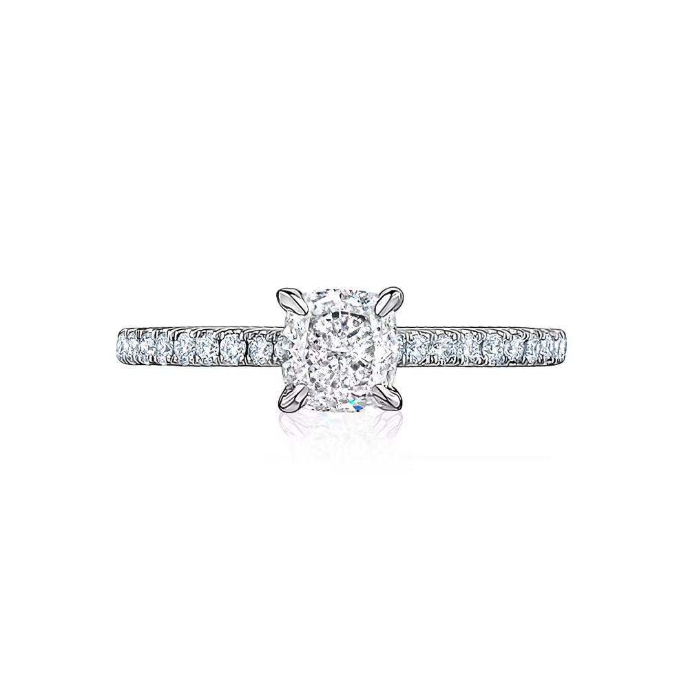 L’Orée Eagle Claw Cushion Cut Engagement Ring With Pavé Band
