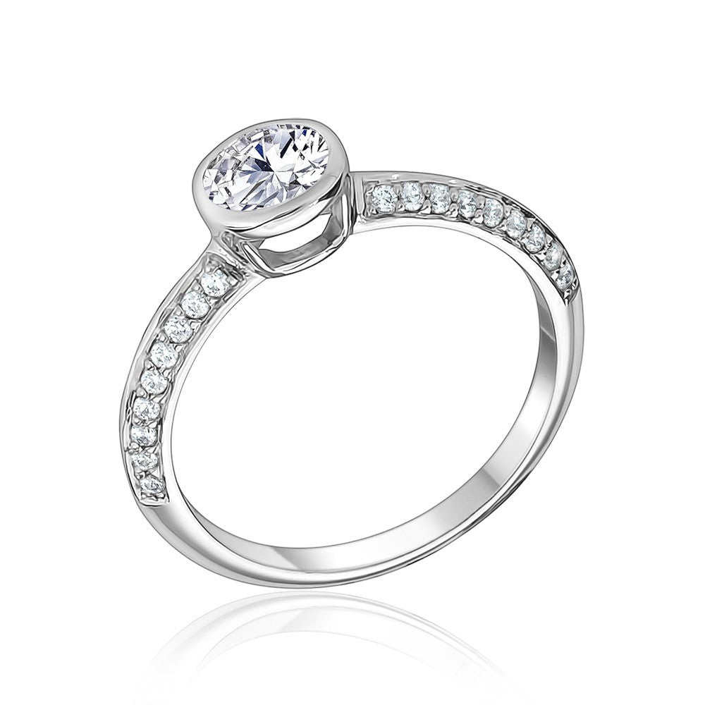 L’Orée Round Cut Bezel Set Engagement Ring With Two Row Pavé Band