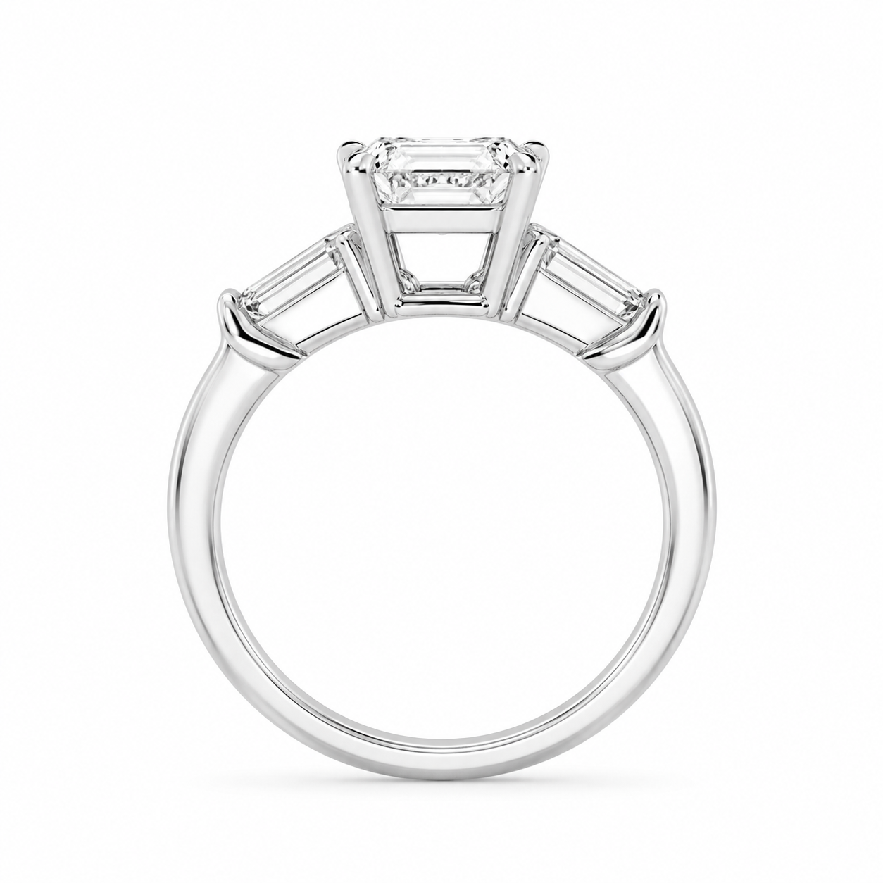 L’Orée Four Carat Center Emerald Lab Grown Diamond Three Stone Engagement Ring
