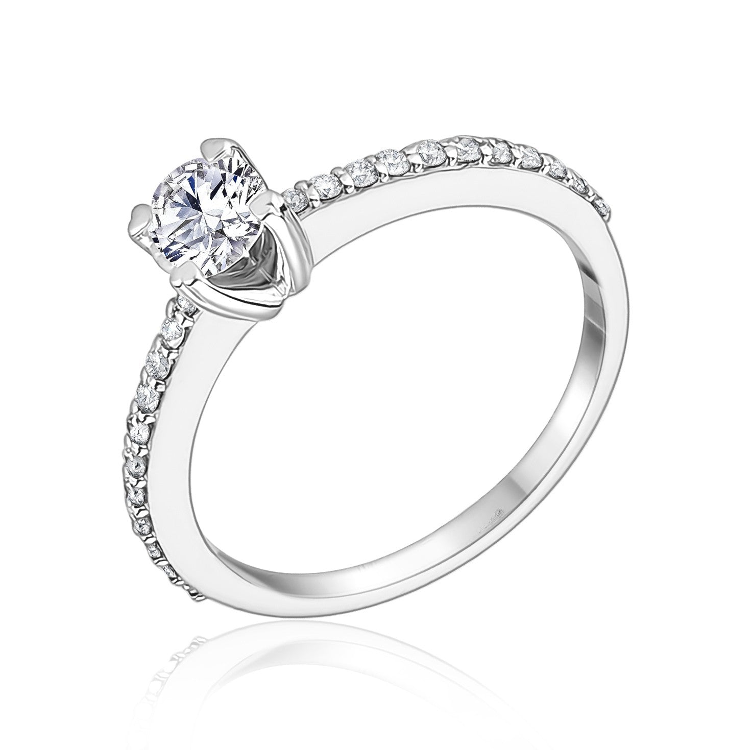 L’Orée Round Cut Solitaire Engagement Ring With Pavé Band