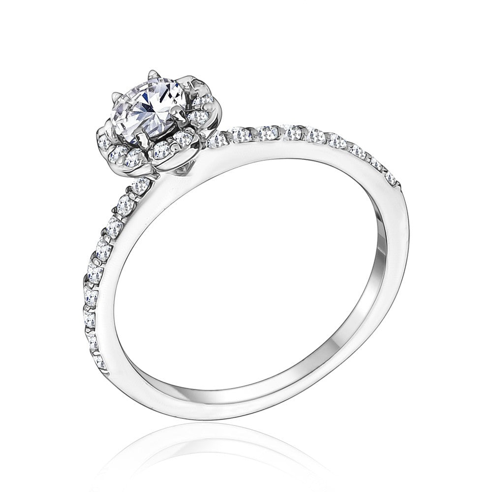 L’Orée Round Cut Engagement Ring With Floral Halo And Pavé Band