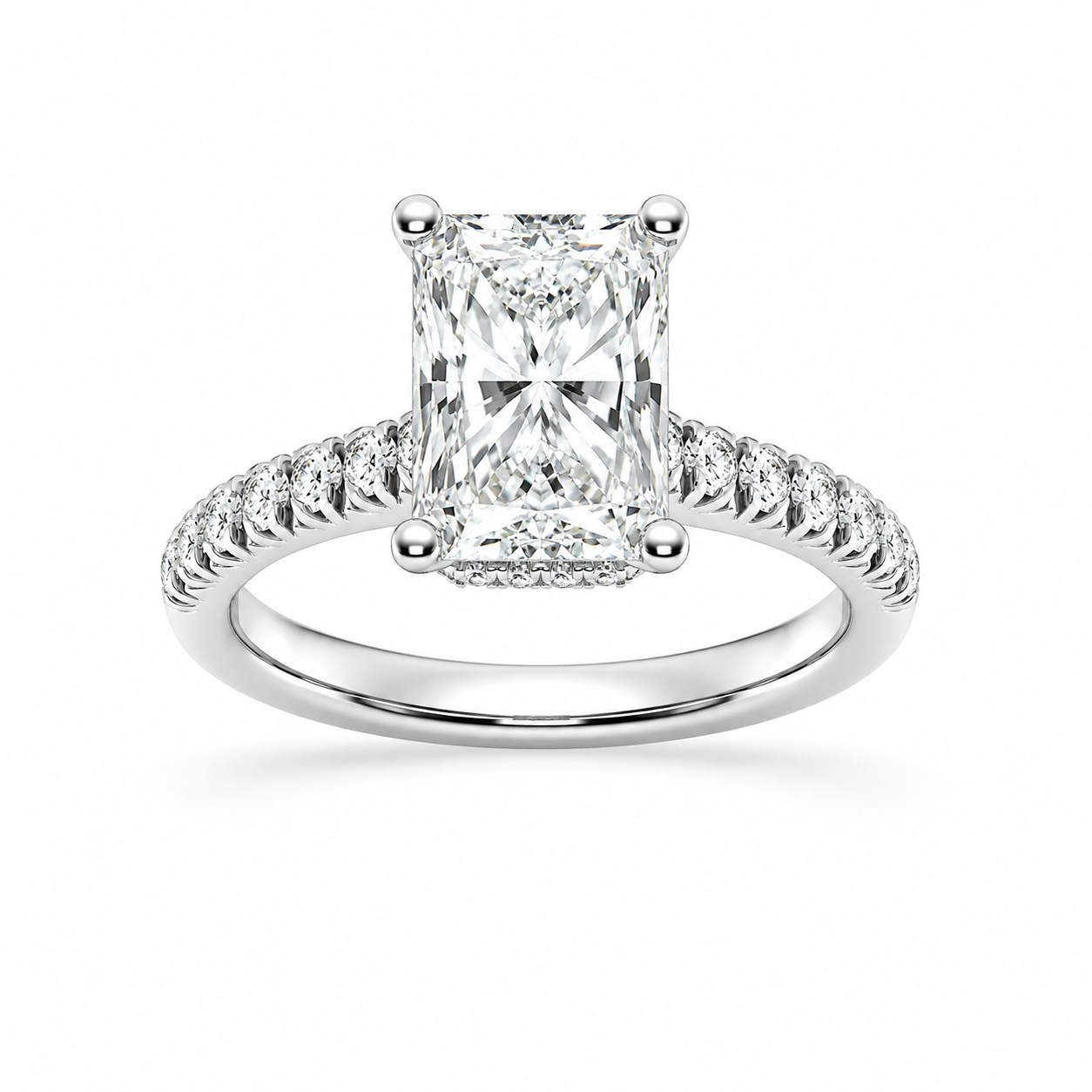 L’Orée Three Carat Center Radiant Lab Grown Diamond Hidden Halo Engagement Ring