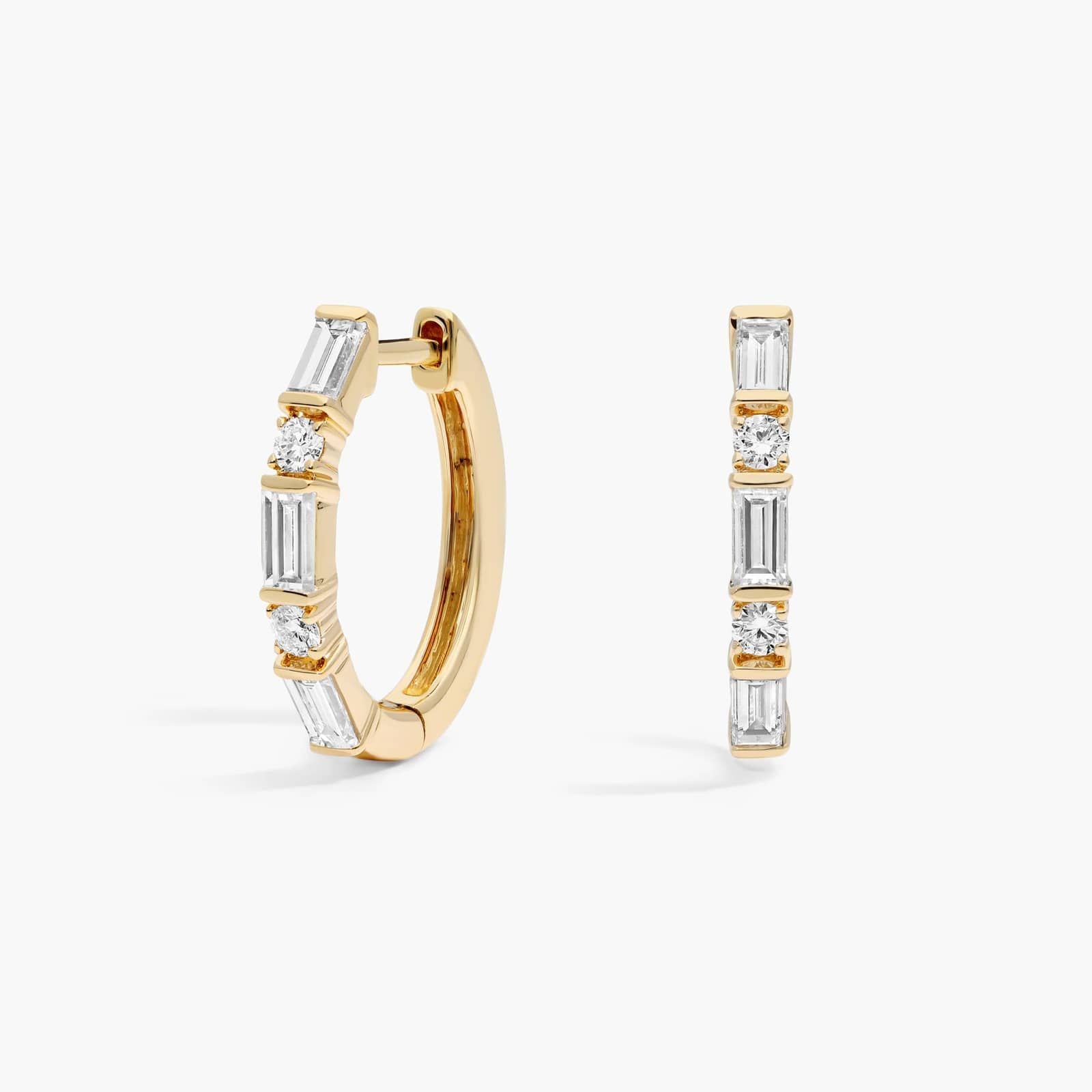 Round And Baguette Cut Lab Grown Diamond Hoop Earrings