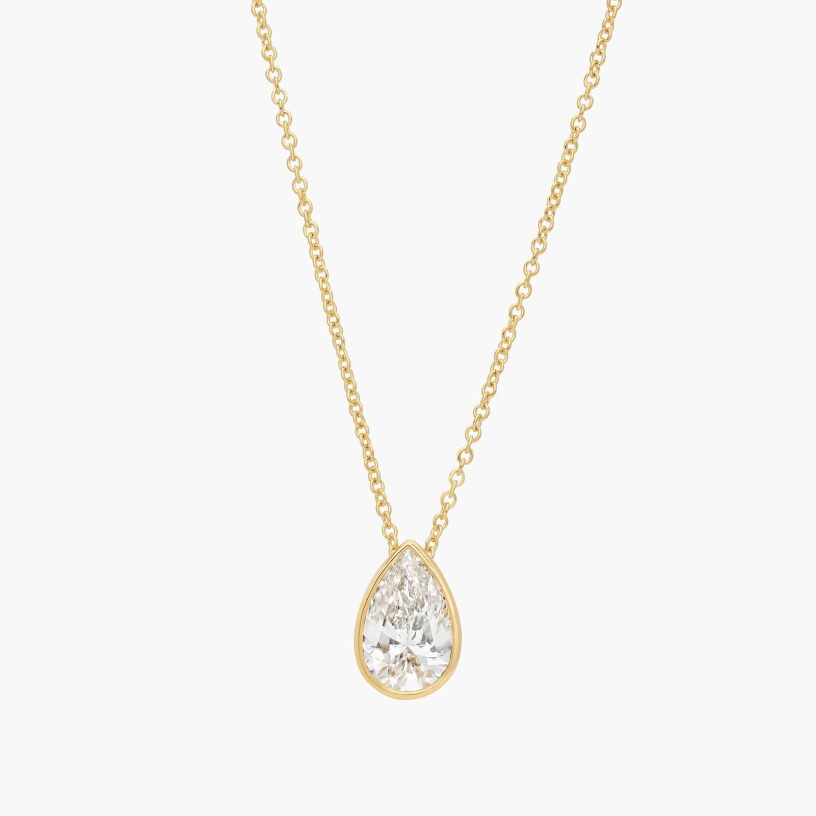 L’Orée Pear Shaped Bezel Set Solitaire Lab Grown Diamond Necklace