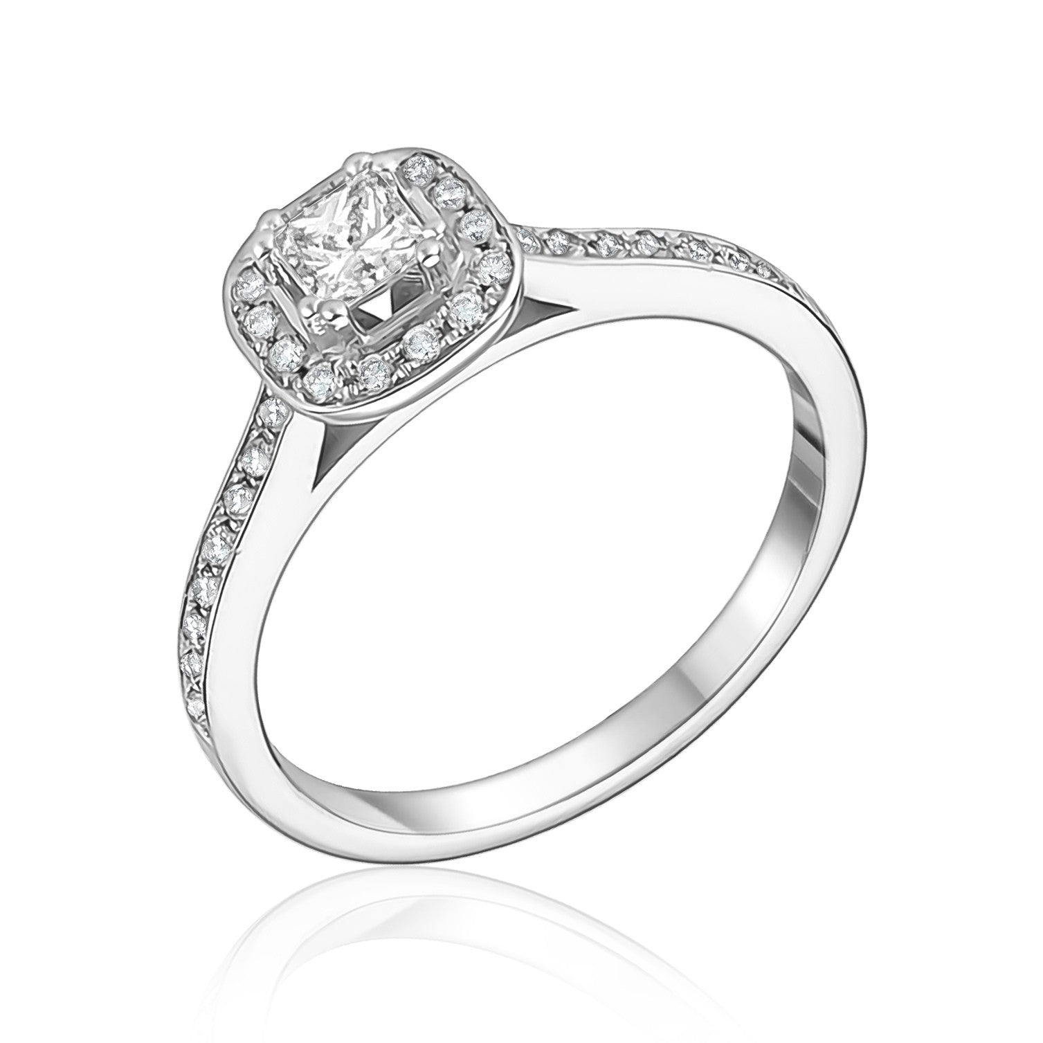 L’Orée Asscher Cut Engagement Ring With Halo And Pavé Band