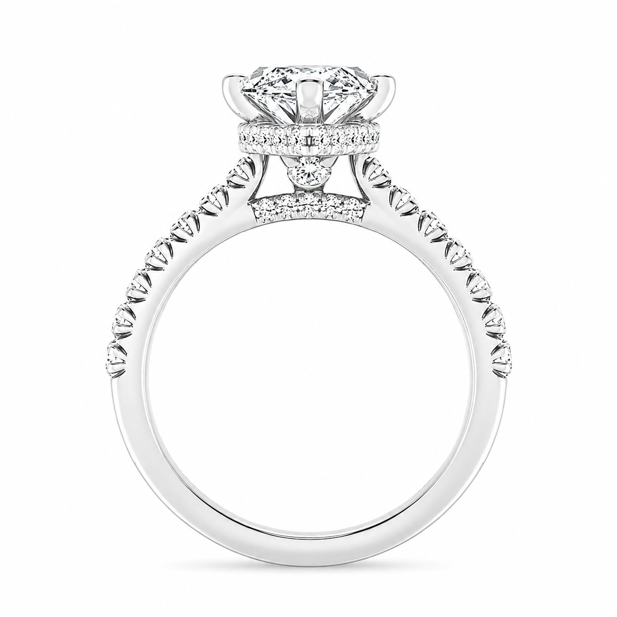 L’Orée Three Carat Center Marquise Lab Grown Diamond Hidden Halo Engagement Ring