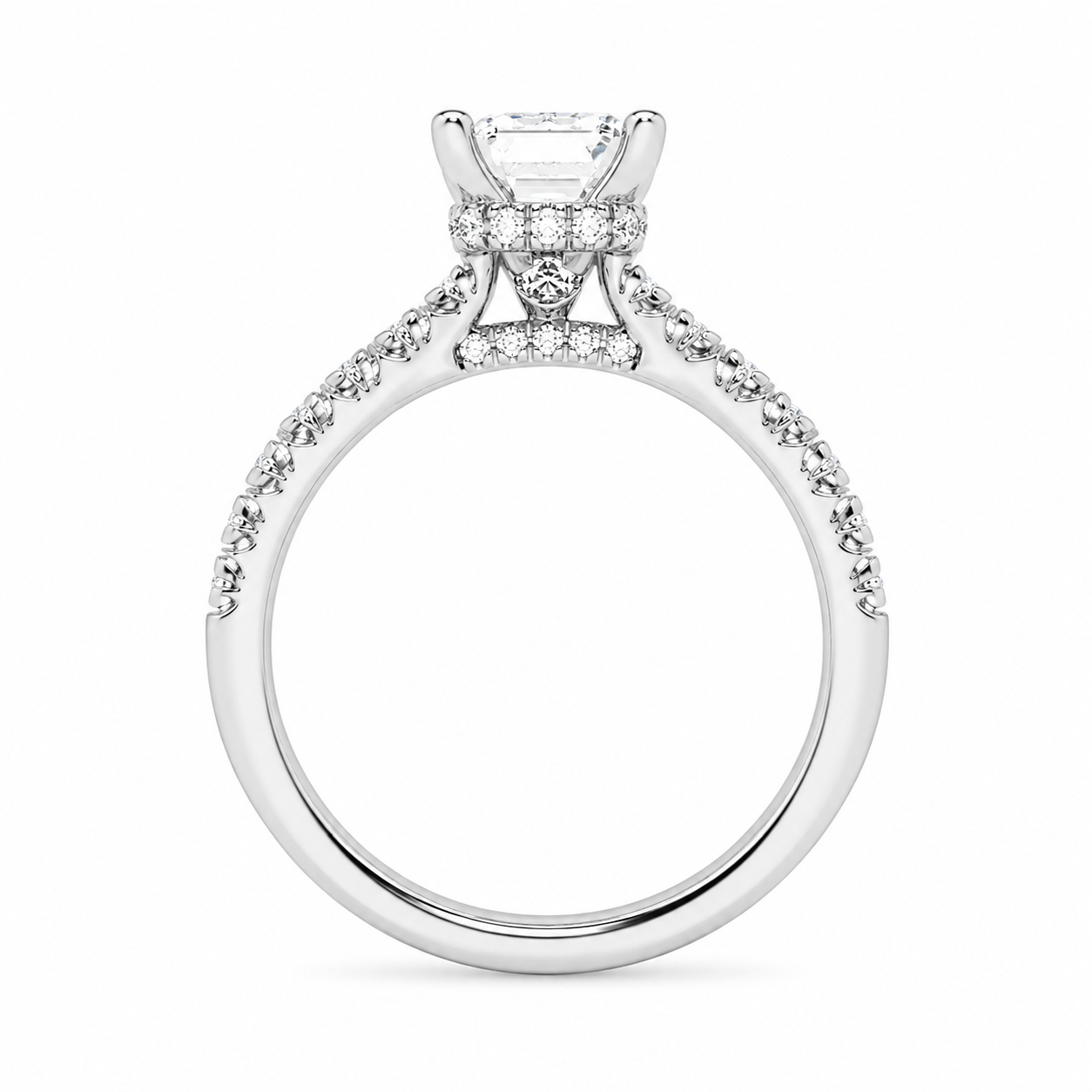 L’Orée Three Carat Center Emerald Cut Lab Grown Diamond Hidden Halo Engagement Ring