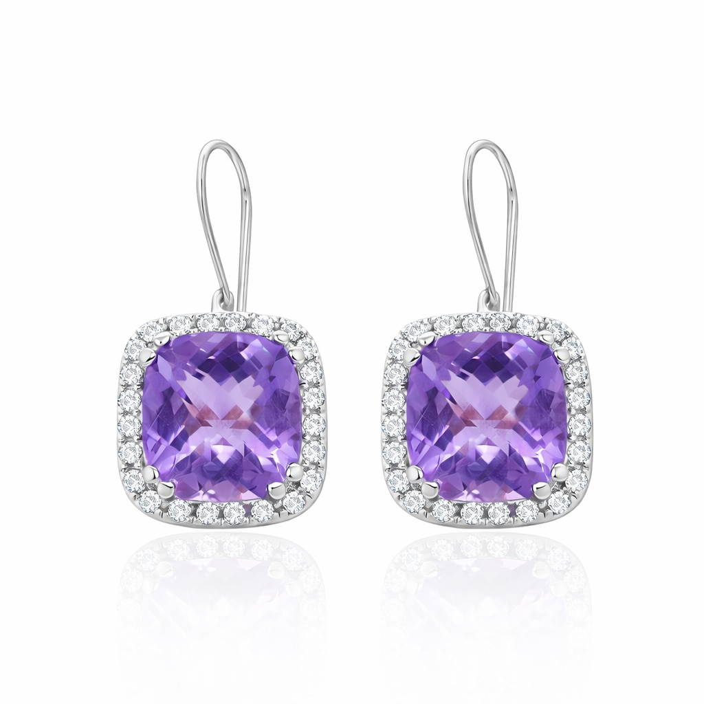 L’Orée Amethyst Diamond Halo Drop Earrings