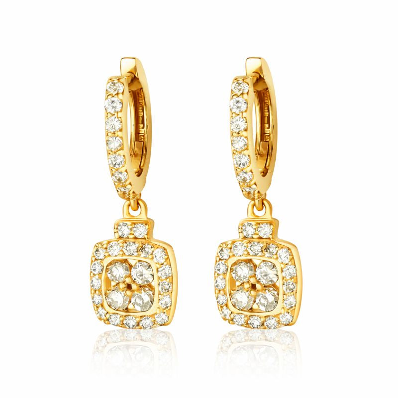 The L’Orée Diamond Cushion Cluster Halo Drop Earrings
