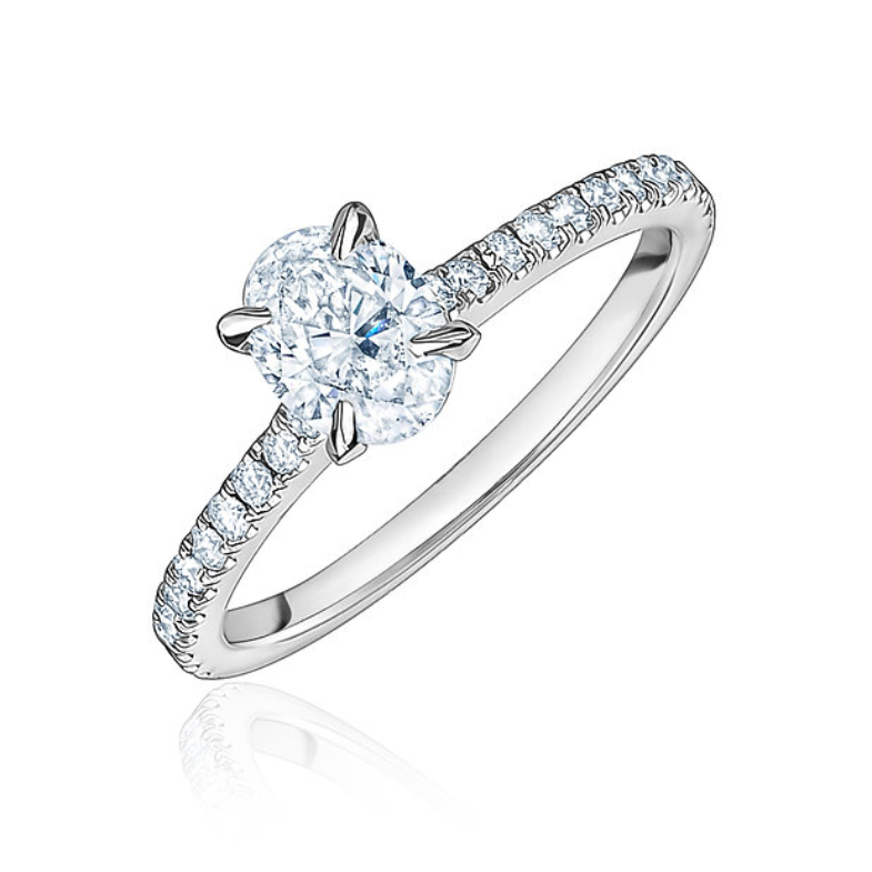 L’Orée Eagle Claw Oval Cut Engagement Ring With Pavé Band