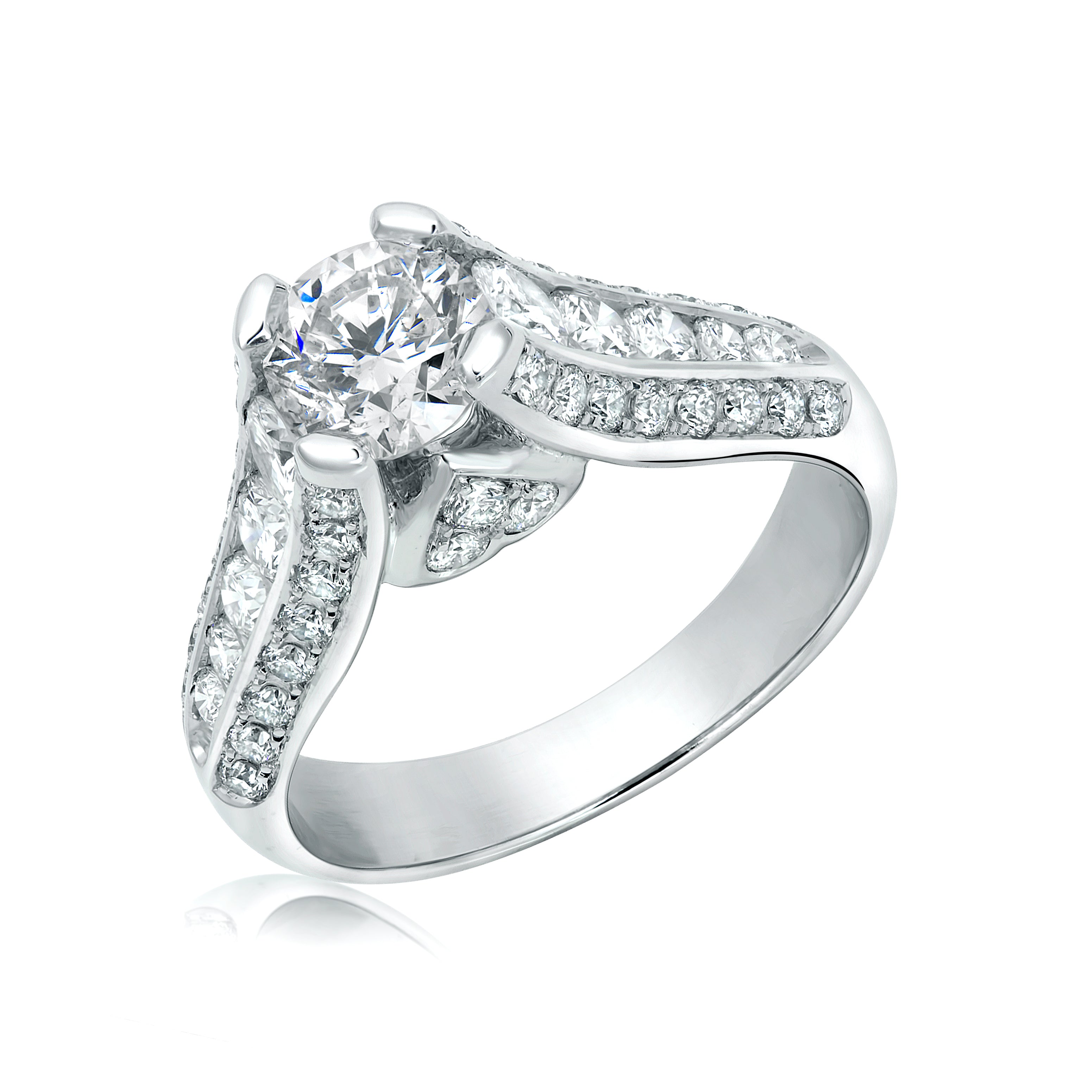 L’Orée Round Cut Engagement Ring With Three Row Pavé Shank