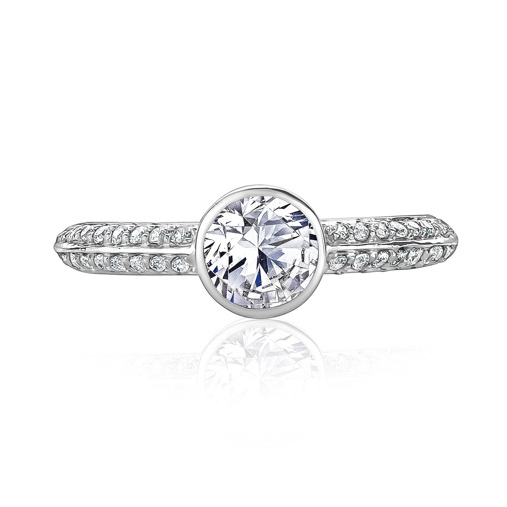 L’Orée Round Cut Bezel Set Engagement Ring With Two Row Pavé Band