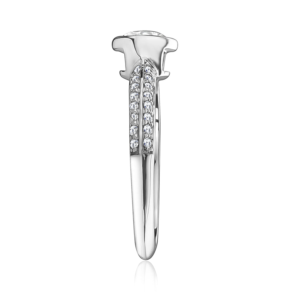 L’Orée Round Cut Bezel Set Engagement Ring With Two Row Pavé Band