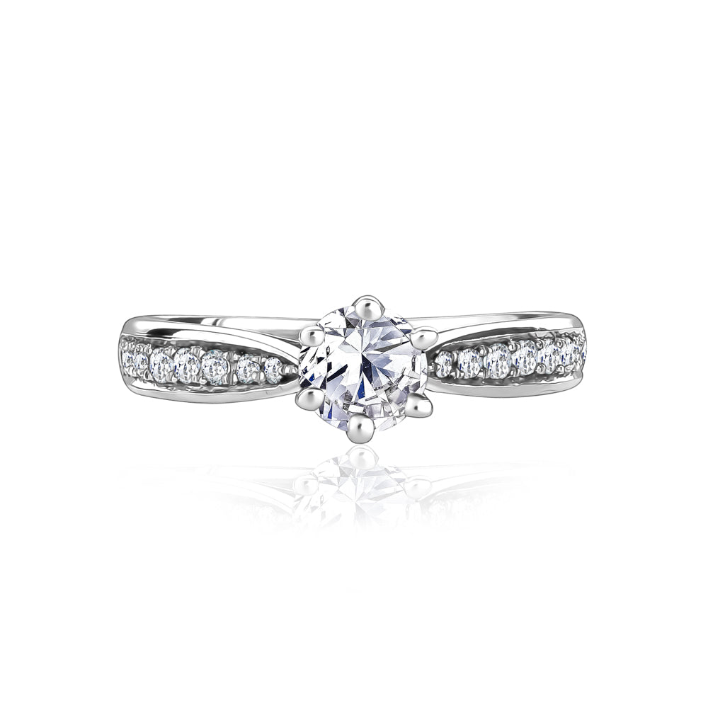 L’Orée Six Prong Round Cut Engagement Ring With Pavé Spiral Shank
