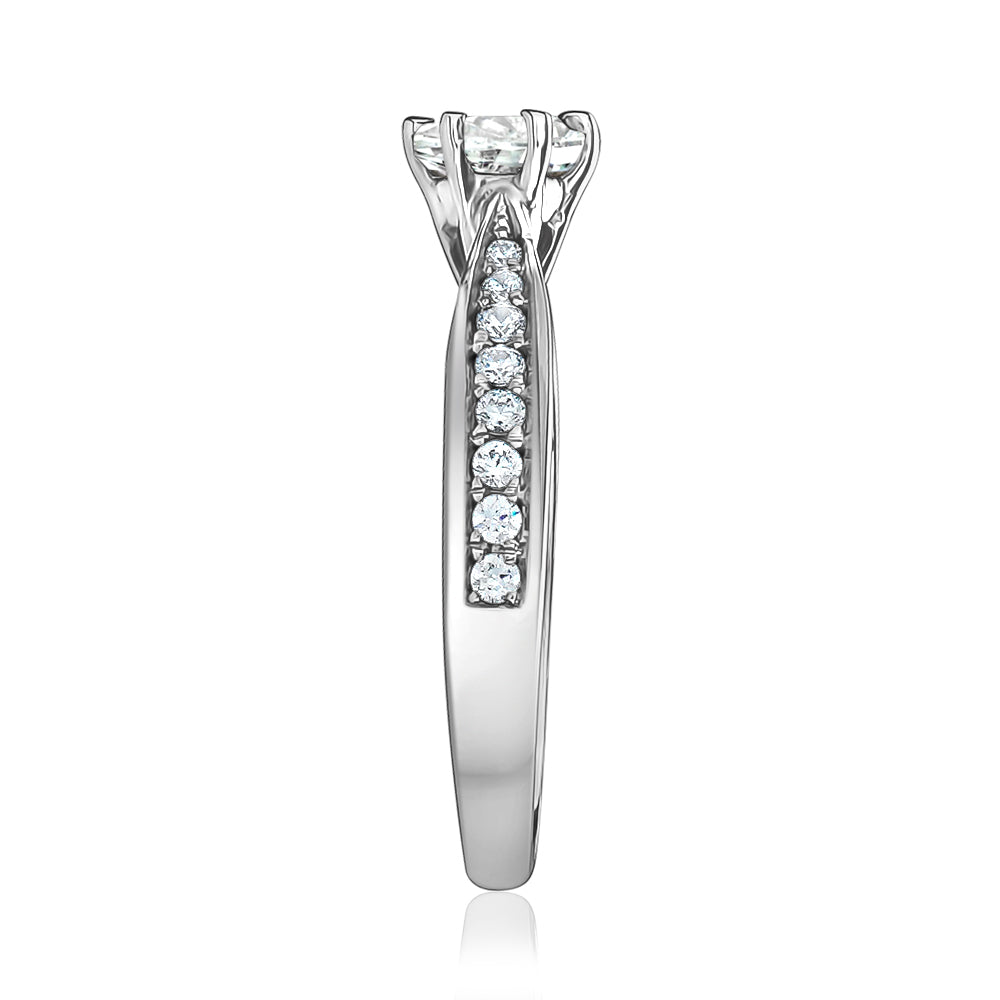 L’Orée Six Prong Round Cut Engagement Ring With Pavé Spiral Shank