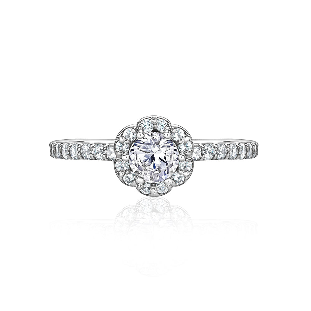 L’Orée Round Cut Engagement Ring With Floral Halo And Pavé Band