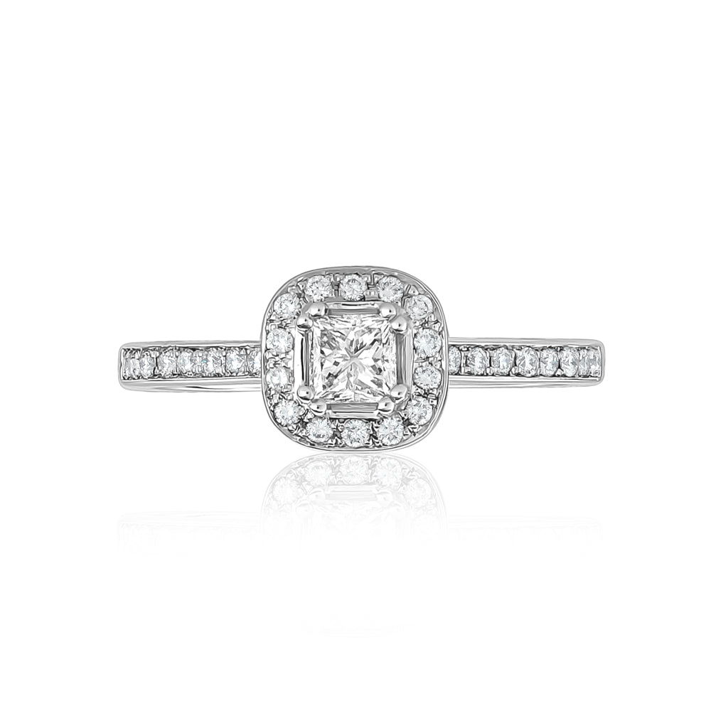 L’Orée Asscher Cut Engagement Ring With Halo And Pavé Band