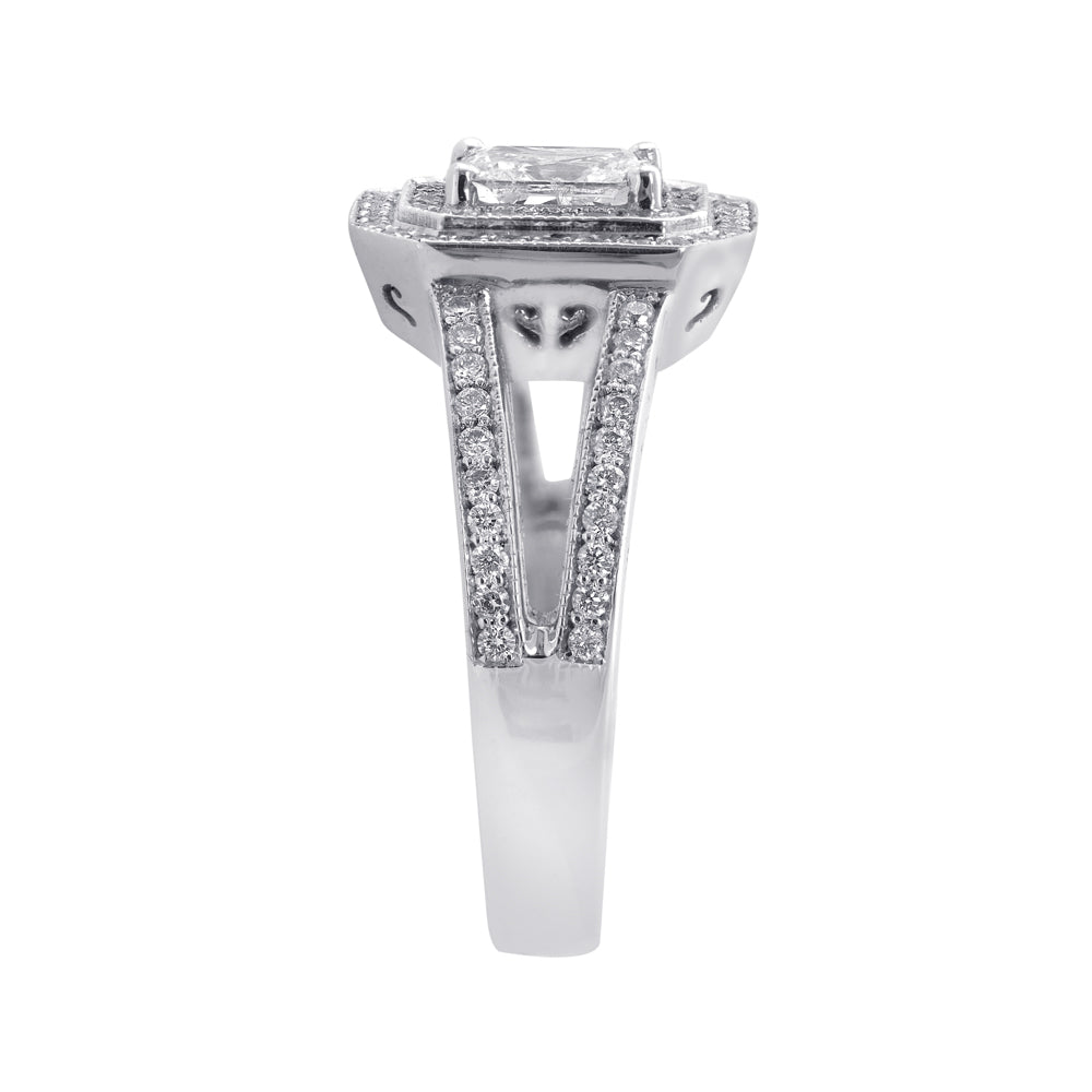 L’Orée Radiant Cut Engagement Ring With Double Halo and Split Shank