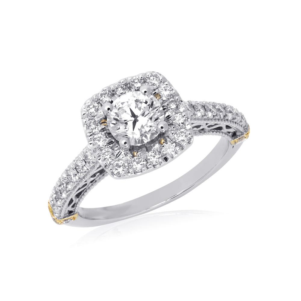 L’Orée Round Cut Cushion Engagement Ring With Halo And Pavé Band