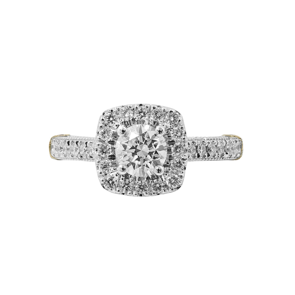 L’Orée Round Cut Cushion Engagement Ring With Halo And Pavé Band