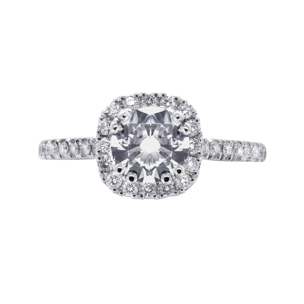 L’Orée Round Cut Cushion Two Tone Engagement Ring With Halo And Pavé Band