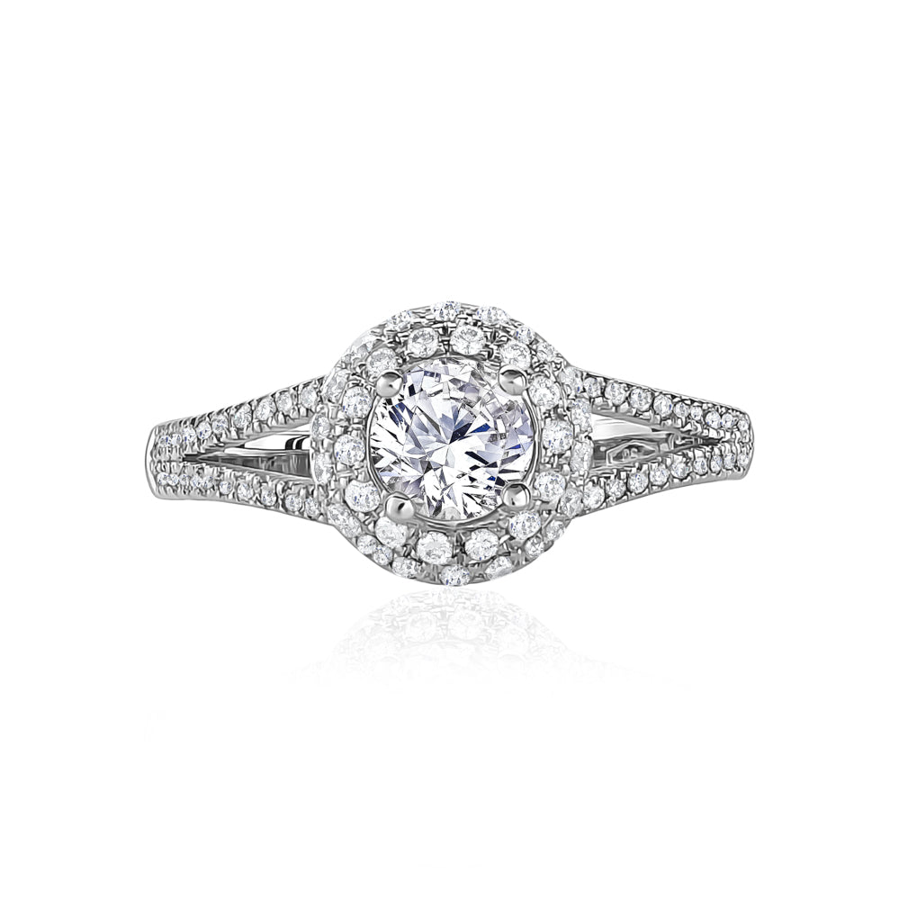 L’Orée Round Cut Engagement Ring With Double Halo And Split Shank
