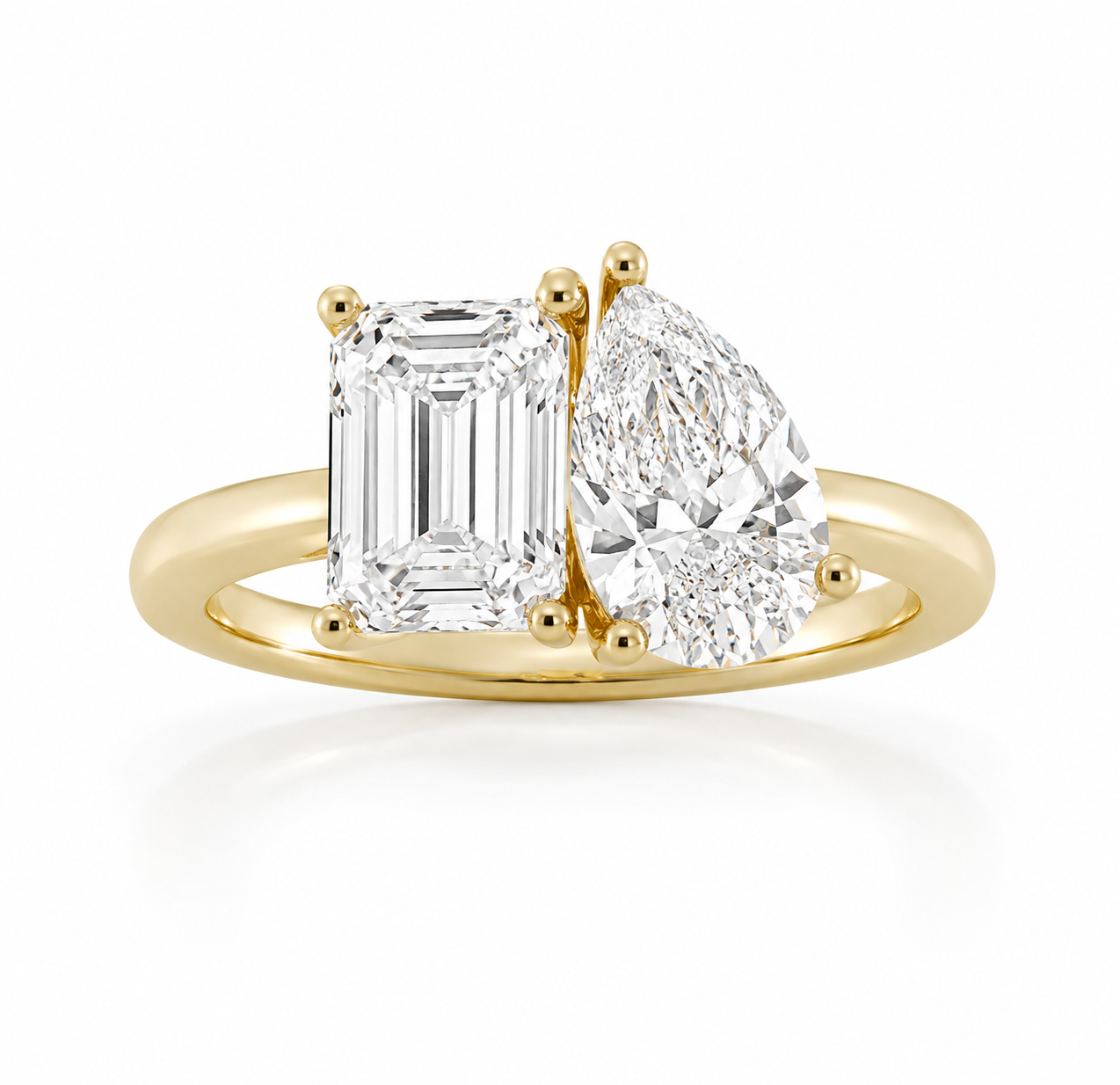 L’Orée Two Carat Toi et Moi Pear and Emerald Cut Lab Diamond Engagement Ring