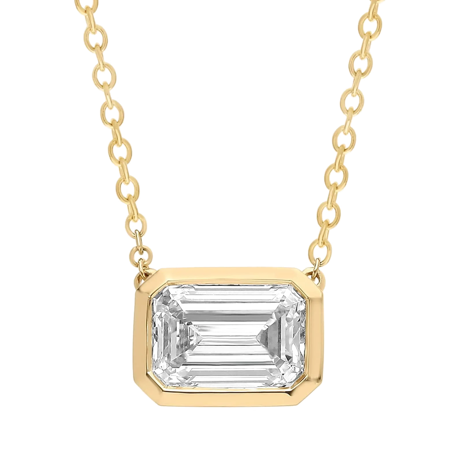 L’Orée East West Bezel Set Emerald Cut Lab Grown Diamond Pendant