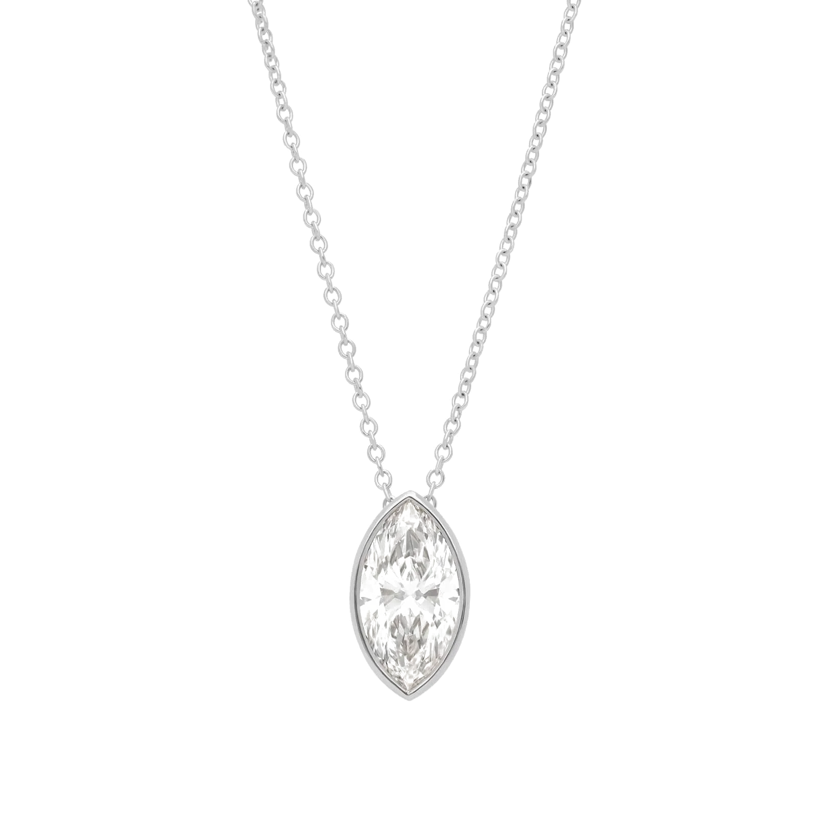L’Orée Marquise Cut Bezel Set Solitaire Lab Grown Diamonds Necklace