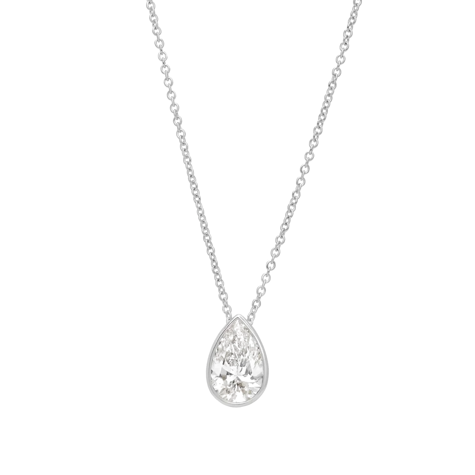 L’Orée Pear Shaped Bezel Set Solitaire Lab Grown Diamond Necklace