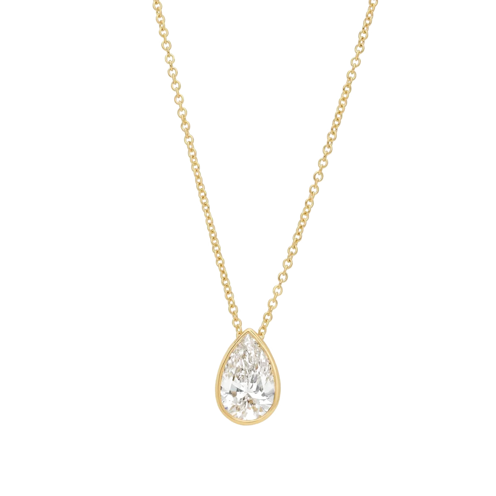 L’Orée Pear Shaped Bezel Set Solitaire Lab Grown Diamond Necklace