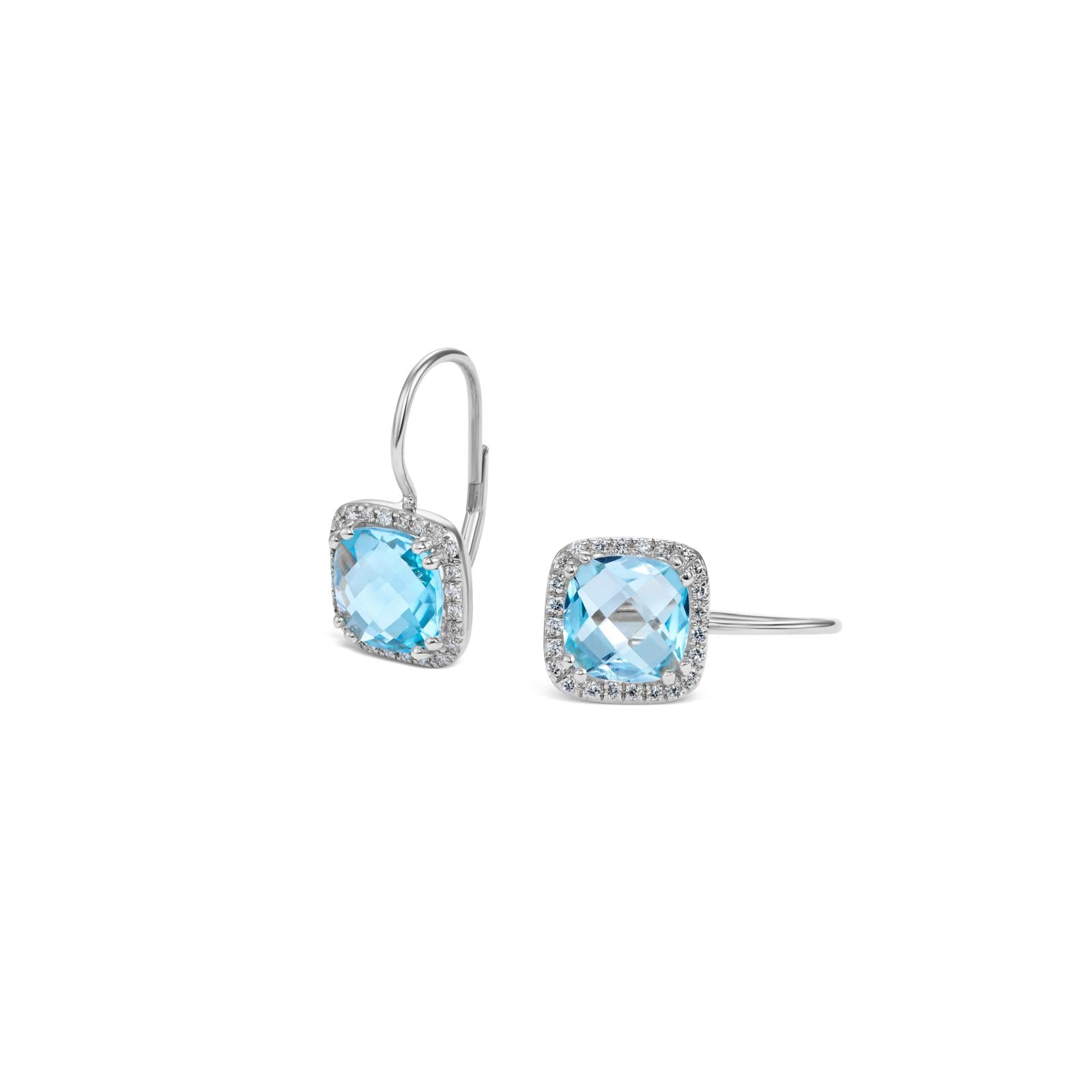 L’Orée Blue Topaz Diamond Halo Drop Earrings